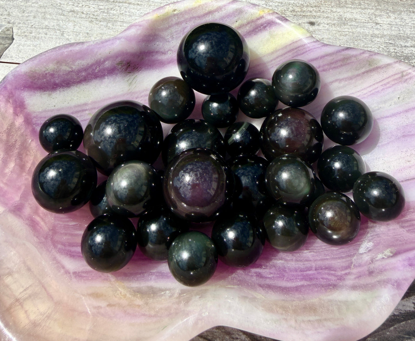 Wholesale Lot 1 Lb Natural Rainbow Obsidian Sphere Crystal Ball Energy Healing