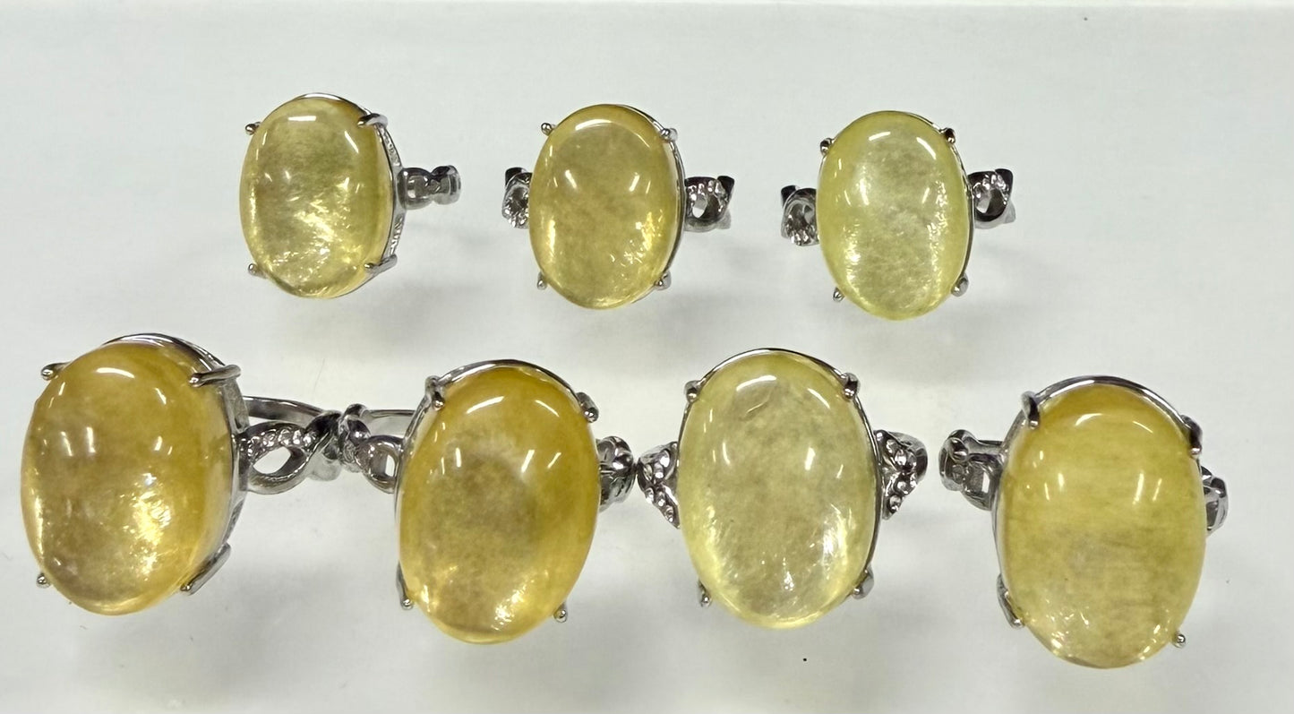 Wholesale Lot 7 pcs Natural Golden Lepidolite Stainless Steel Ring 13x18mm