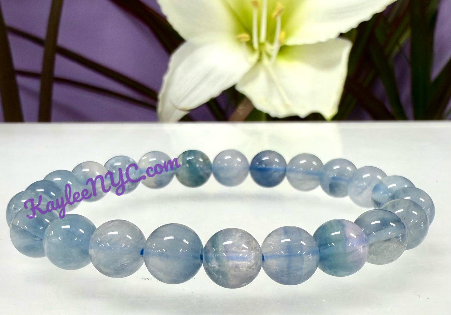 6 PCs 8mm Natural Blue Fluorite Stretch Bracelet 7.5”