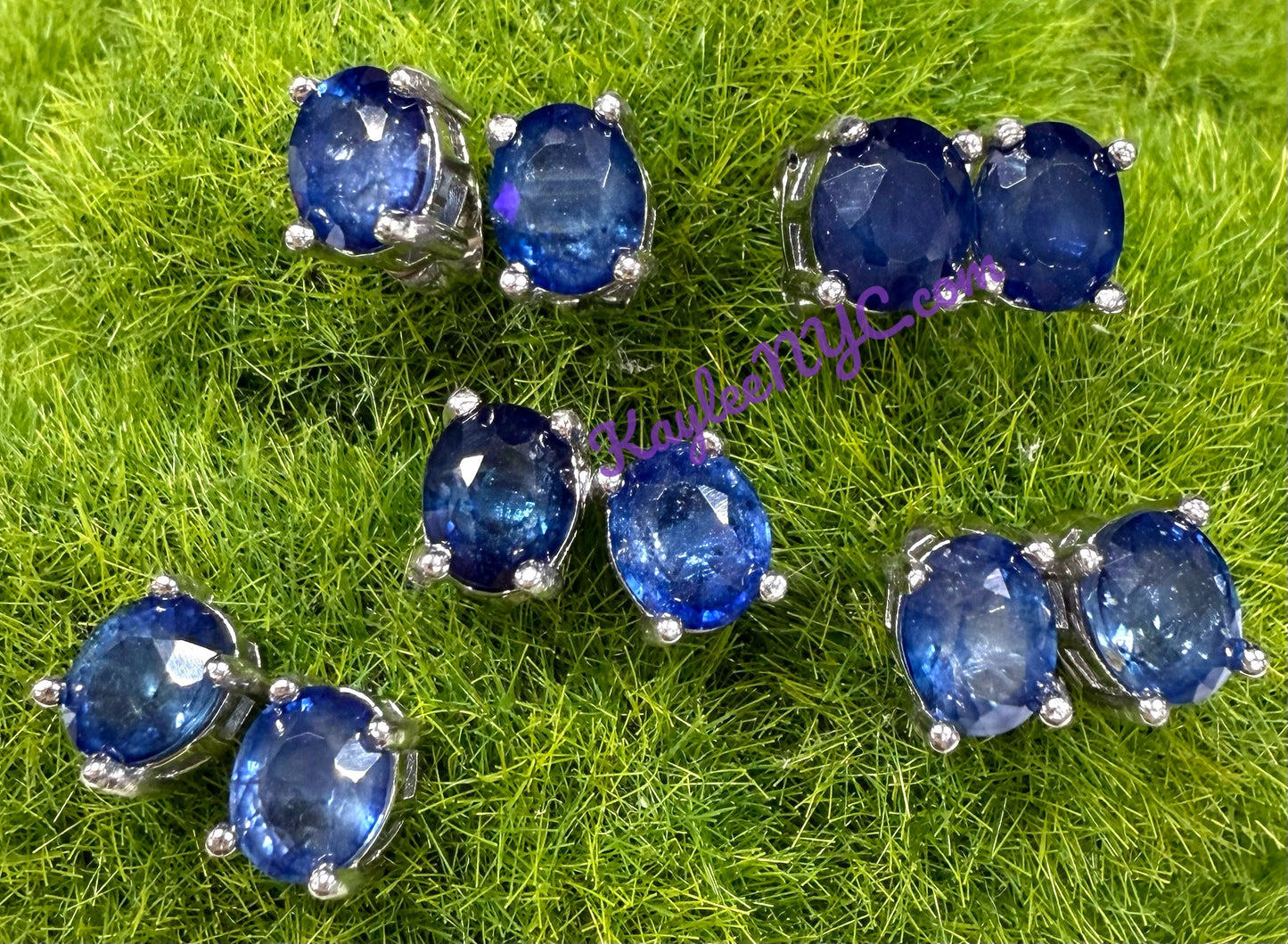 Wholesale Lot 5 Pairs Natural Sapphire Sterling Silver(925) Earring Studs 7x9mm