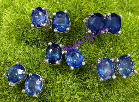 Wholesale Lot 5 Pairs Natural Sapphire Sterling Silver(925) Earring Studs 7x9mm
