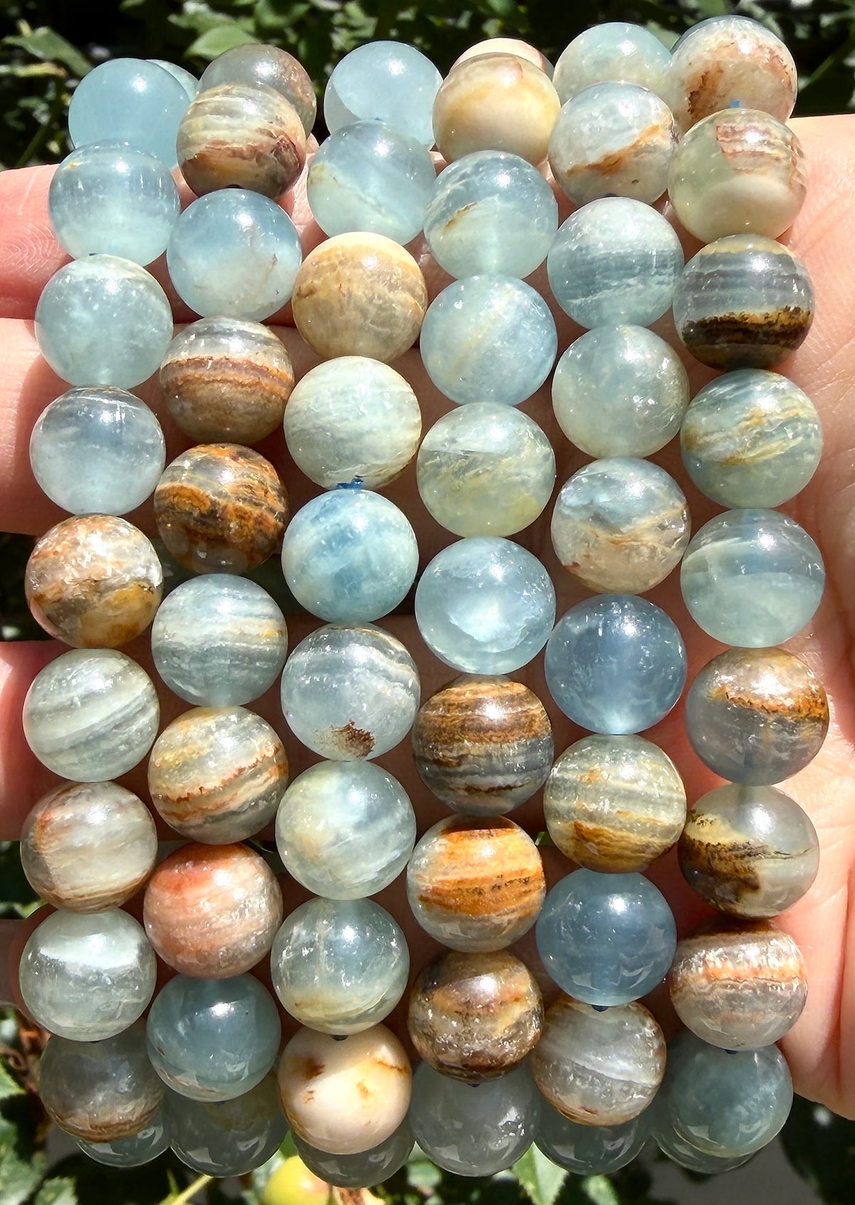 Wholesale Lot 6 Pcs Natural Aquatine Lemurian Calcite 9-10mm 8” Natural Stretch Bracelet