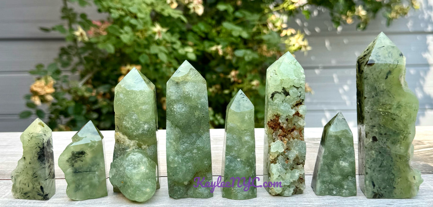 Wholesale Lot 2 lbs Natural Prehnite with Epidote Half Rough Tower Obelisk Crystal