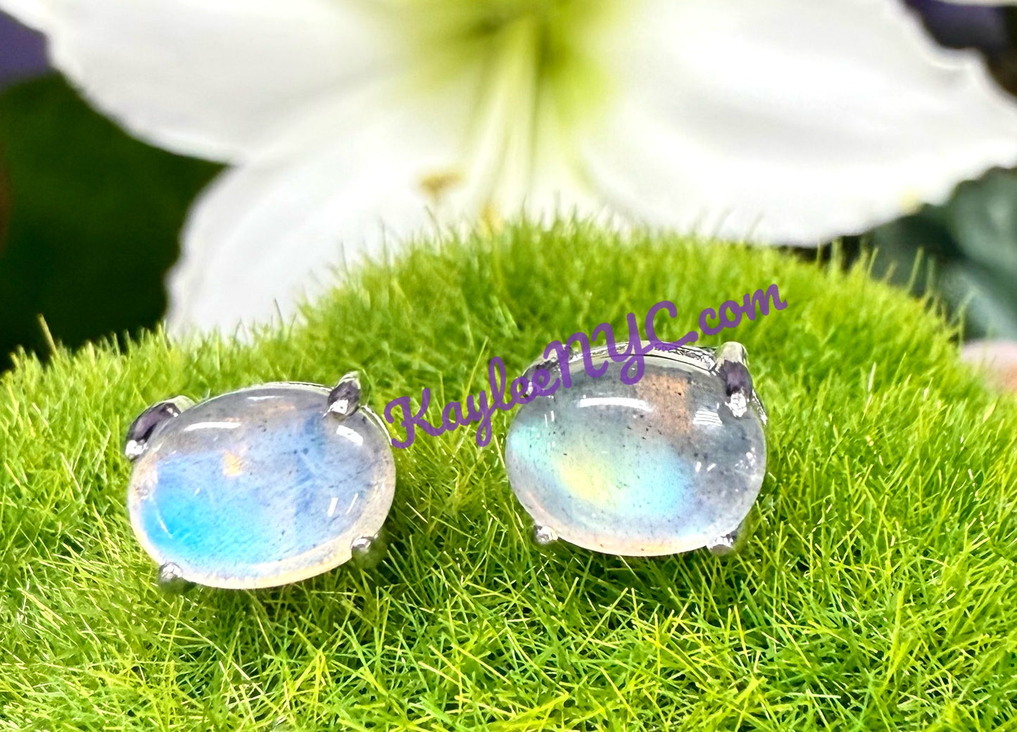Wholesale Lot 5 Pairs Natural Labradorite Sterling Silver(925) Earring Studs 6x8mm