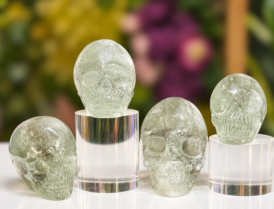 4 pcs Prasiolite Green Amethyst Skull Crystals Healing Energy