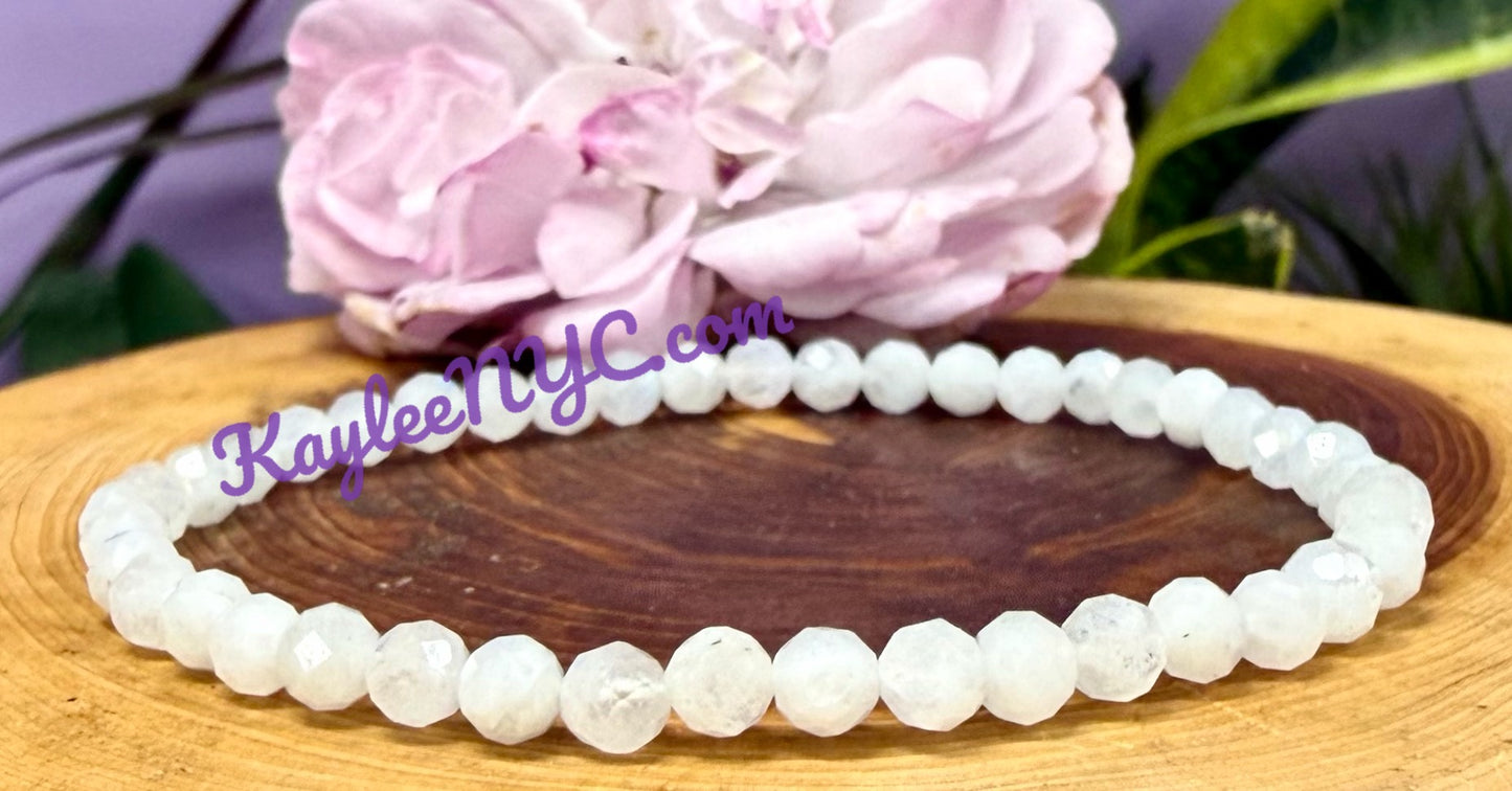 Wholesale Lot 6 Pcs Natural Faceted Moonstone 4mm 7.5” Crystal Healing Stretch Bracelet