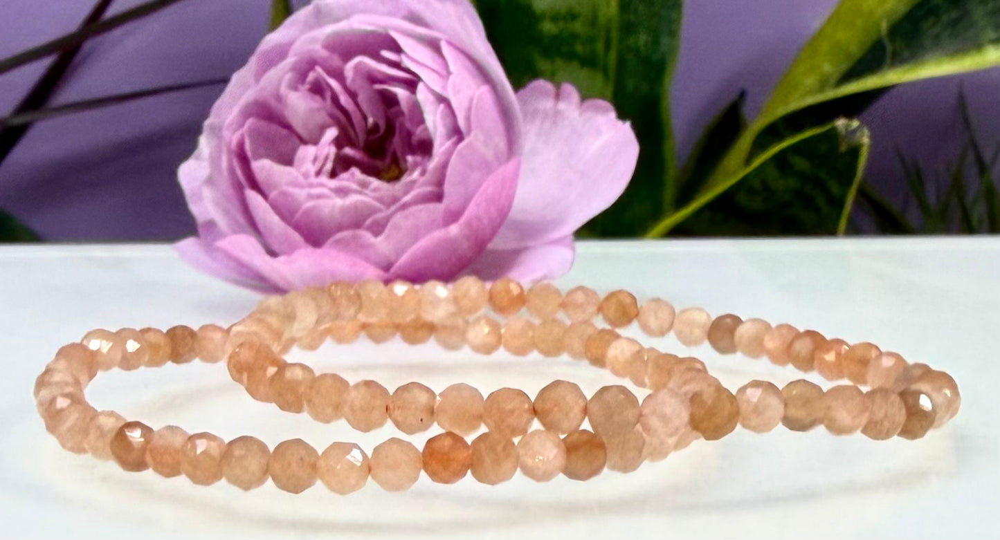 Wholesale Lot 6 Pcs Natural Faceted Peach Moonstone 4mm 7.5” Crystal Healing Stretch Bracelet