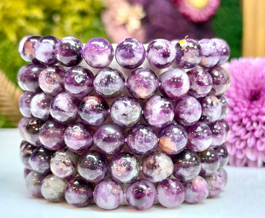 Wholesale 6 Pcs 8-11mm Natural Lepidolite Mica 7.5” Crystal Healing Stretch Bracelet