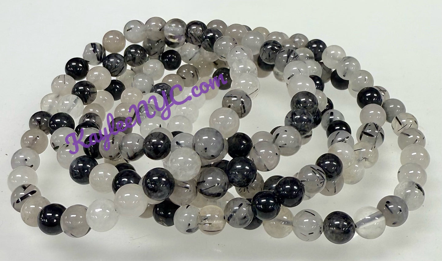 Wholesale 6 Pcs Tourmalinated Quartz 6mm 7.5” Crystal Healing Stretch Bracelet