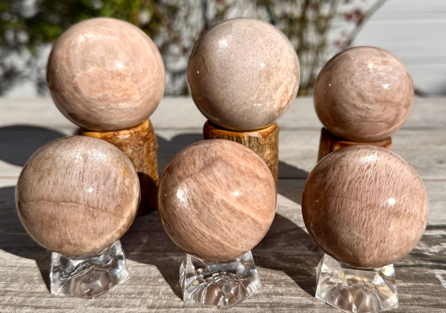 6-7 PCs Natural Peach Moonstone Sphere Crystal Hesling Energy