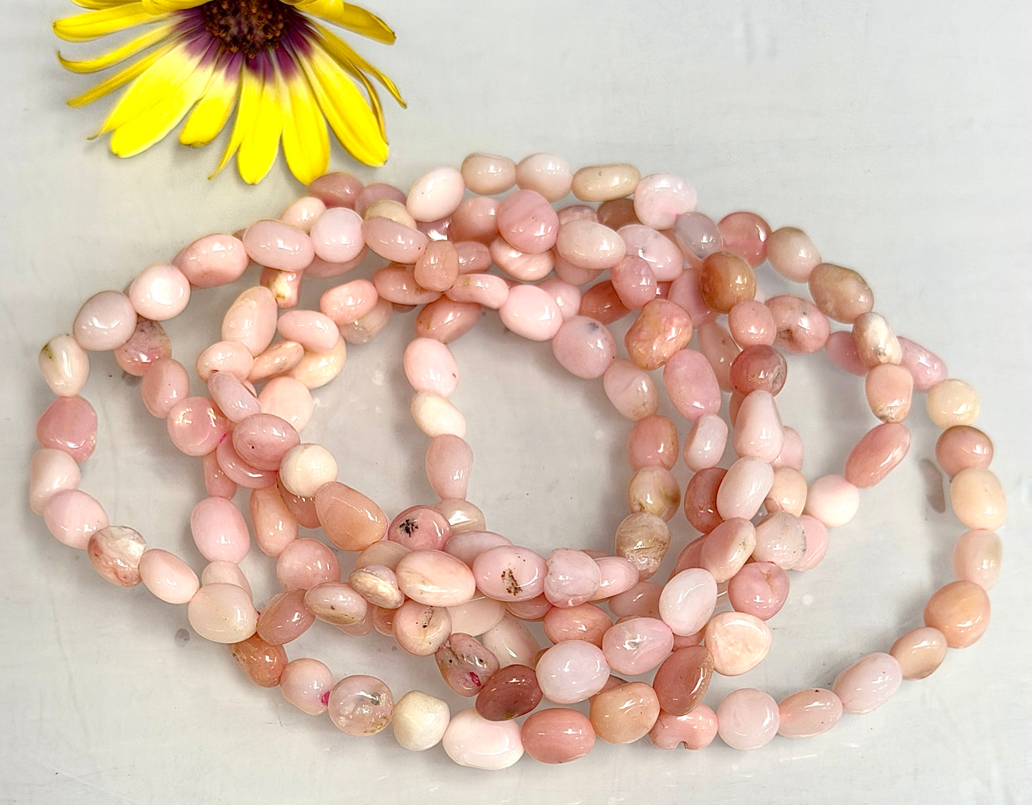 Wholesale 6 Pcs 6.5mmPink Opal Tumble Natural Crystal Healing Stretch Bracelet 7.5"