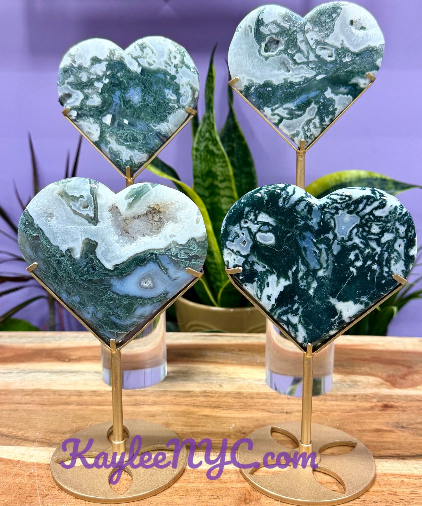 Wholesale Lot 4 PCs Natural Moss Agate Heart w/stand Healing Energy