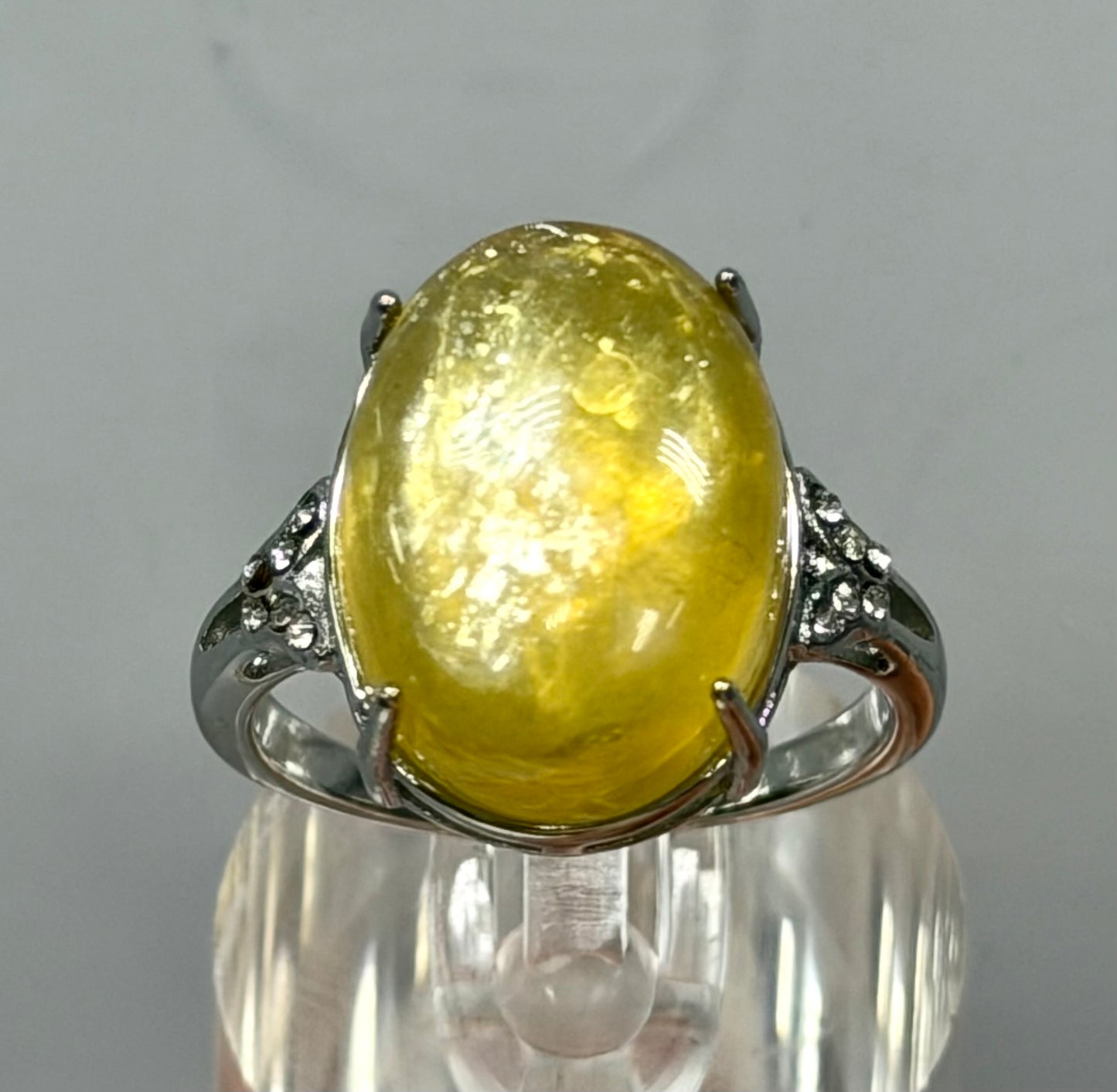 Wholesale Lot 7 pcs Natural Golden Lepidolite Stainless Steel Ring 13x18mm
