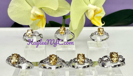 Wholesale Lot 6 pcs Natural Citrine Stainless Steel Ring 6x8mm