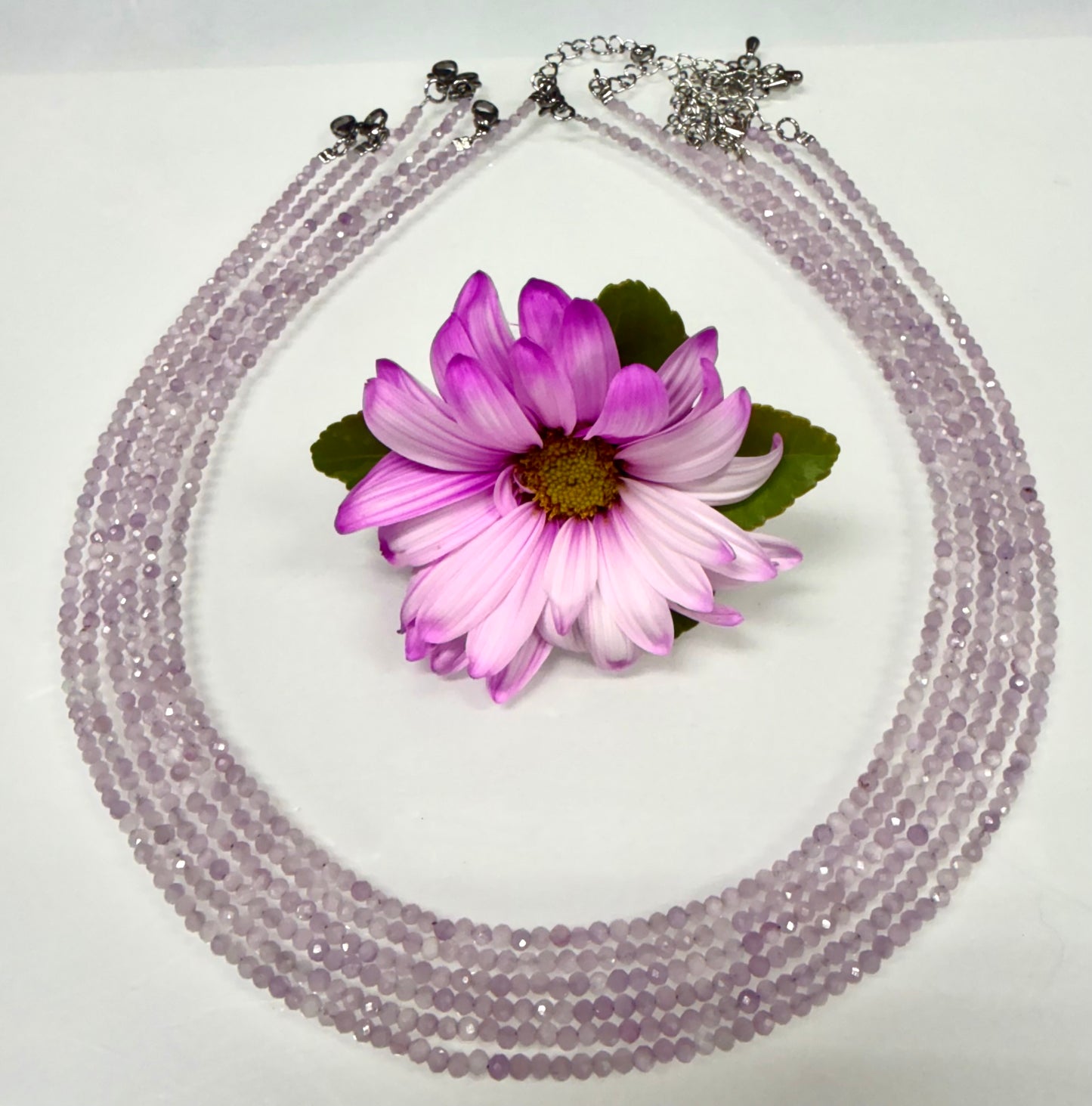 6 PCs 2mm Faceted Natural Kunzite Necklace Stainless Steel Finding