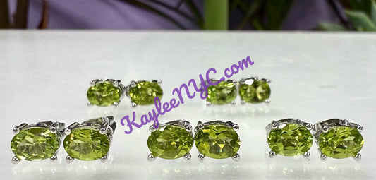 Wholesale Lot 5 Pairs Natural Peridot Sterling Silver(925) Earring Studs 5x7mm