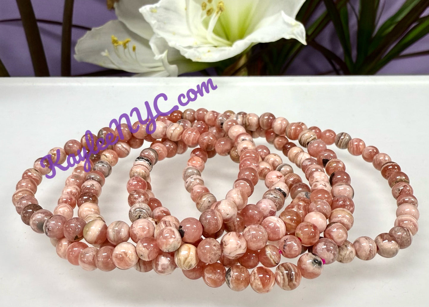 Wholesale 6 Pcs Natural Rhodochrosite 5.5mm 7.5” Crystal Healing Stretch Bracelet