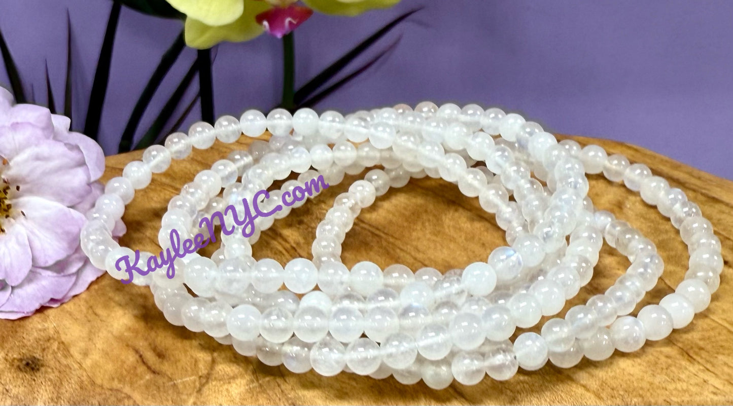 Wholesale Lot 6 Pcs Natural Moonstone 4mm 7.5” Crystal Healing Stretch Bracelet