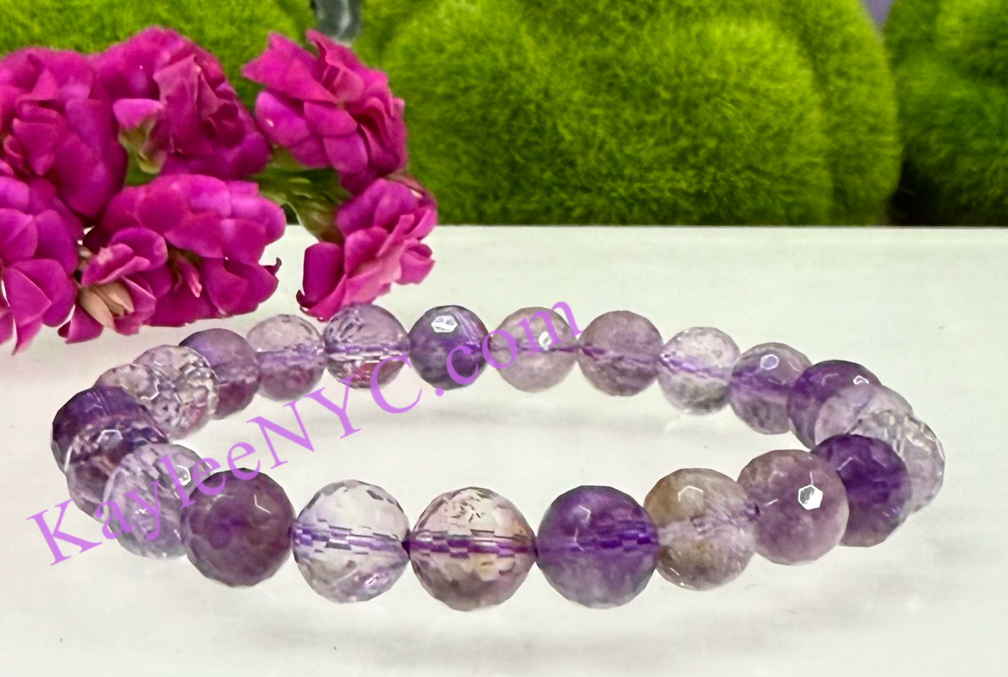 Wholesale 6 Pcs Faceted Natural Super Seven 8mm 7.5” Crystal Stretch Bracelet