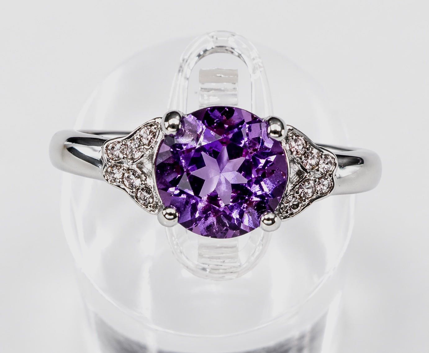 Wholesale Lot 7 pcs Faceted Natural Amethyst Stainless Steel Ring 7mm
