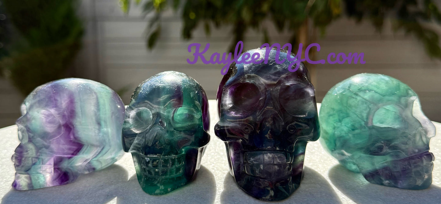 4 PCs Natural Natural Rainbow Fluorite Crystal Skull