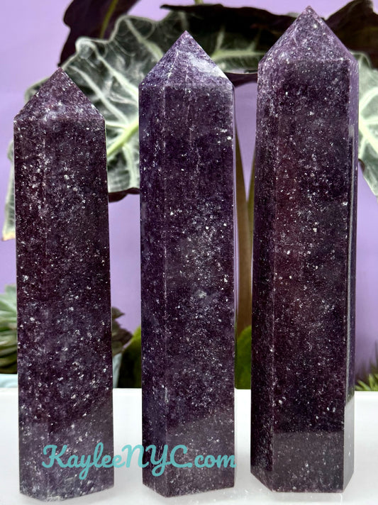 3 PCs Large Natural Lepidolite Obelisk Crystal Point