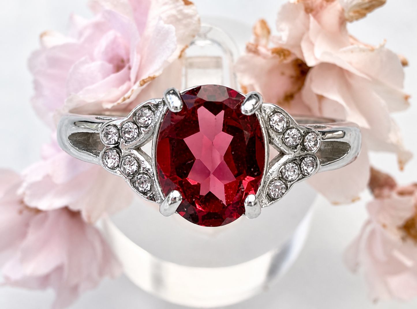 Wholesale Lot 7 pcs Faceted Natural Garnet Stainless Steel Ring 6x8mm