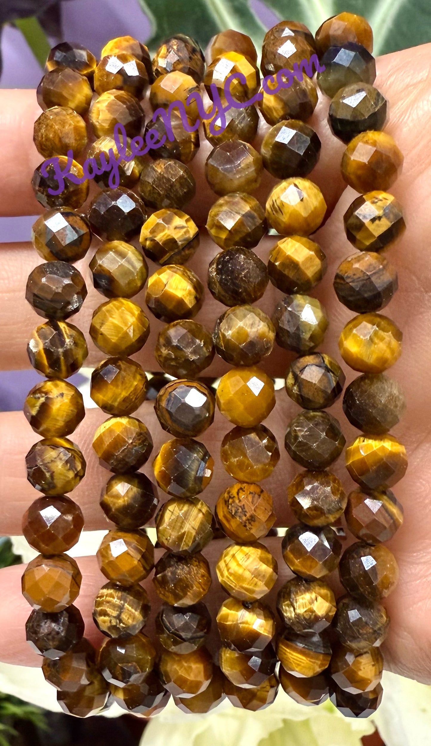 6 PCs Faceted Natural Tiger Eye 6mm 7.5” Stretch Bracelet