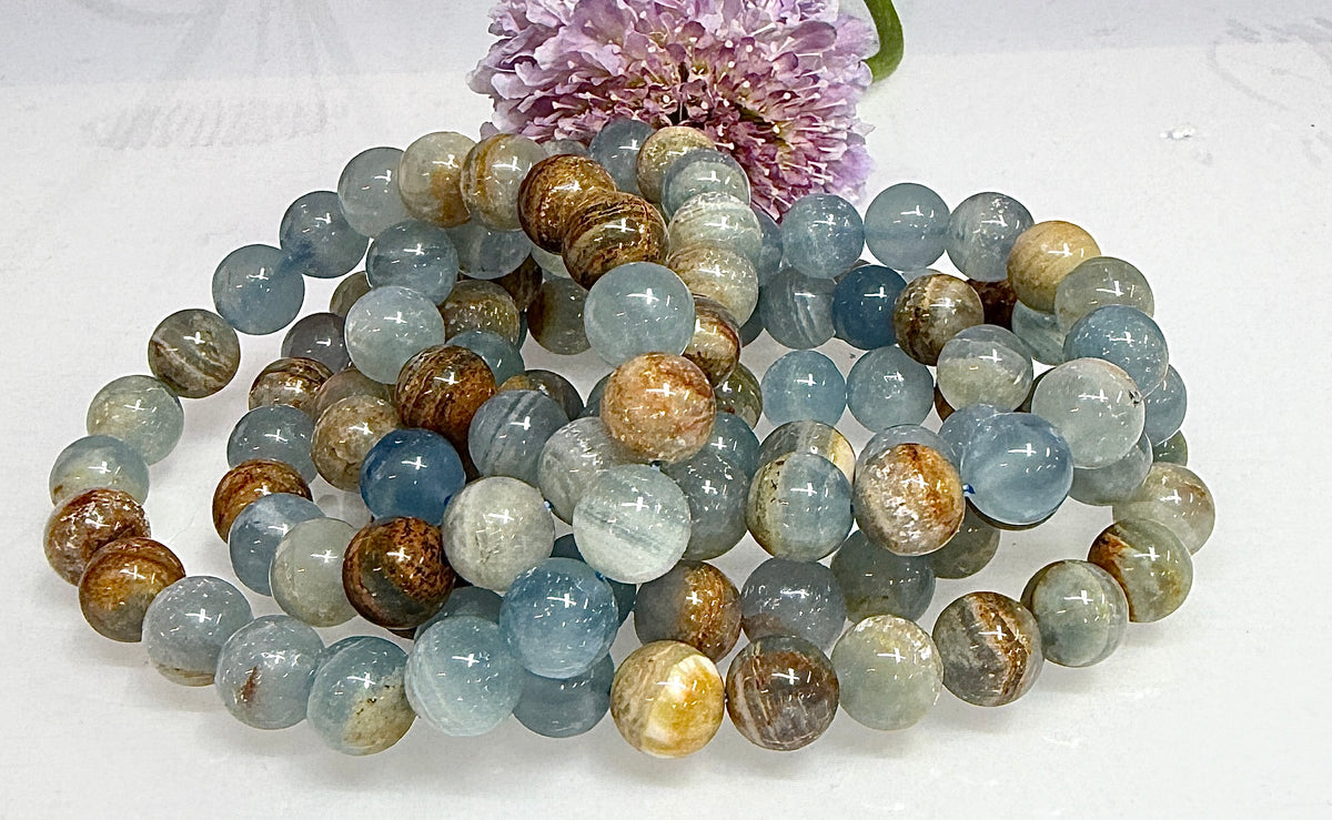 Wholesale Lot 6 Pcs Natural Aquatine Lemurian Calcite 9-10mm 8” Natural Stretch Bracelet