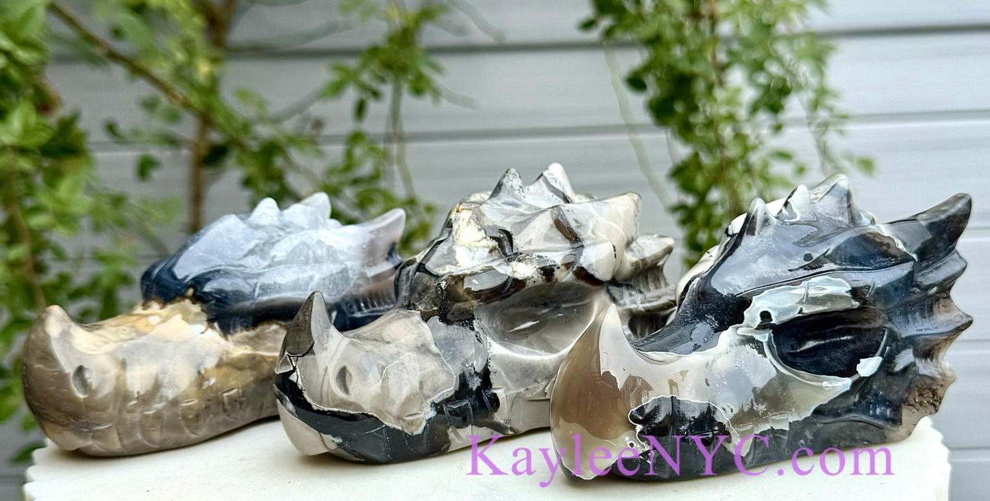 3 PCs Natural Volcano Agate Dragon Head Crystals Healing Energy