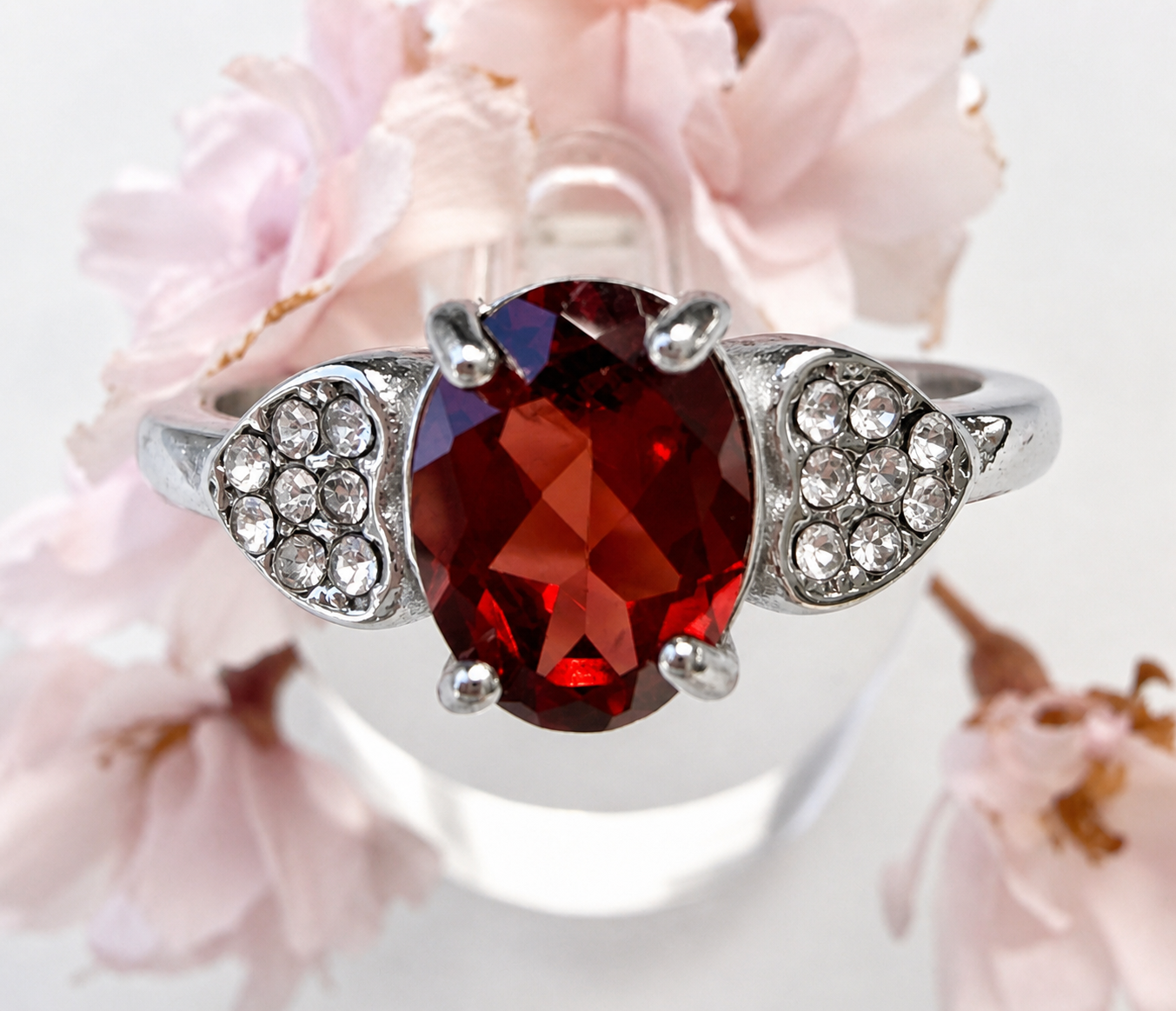 Wholesale Lot 7 pcs Faceted Natural Garnet Stainless Steel Ring 6x8mm