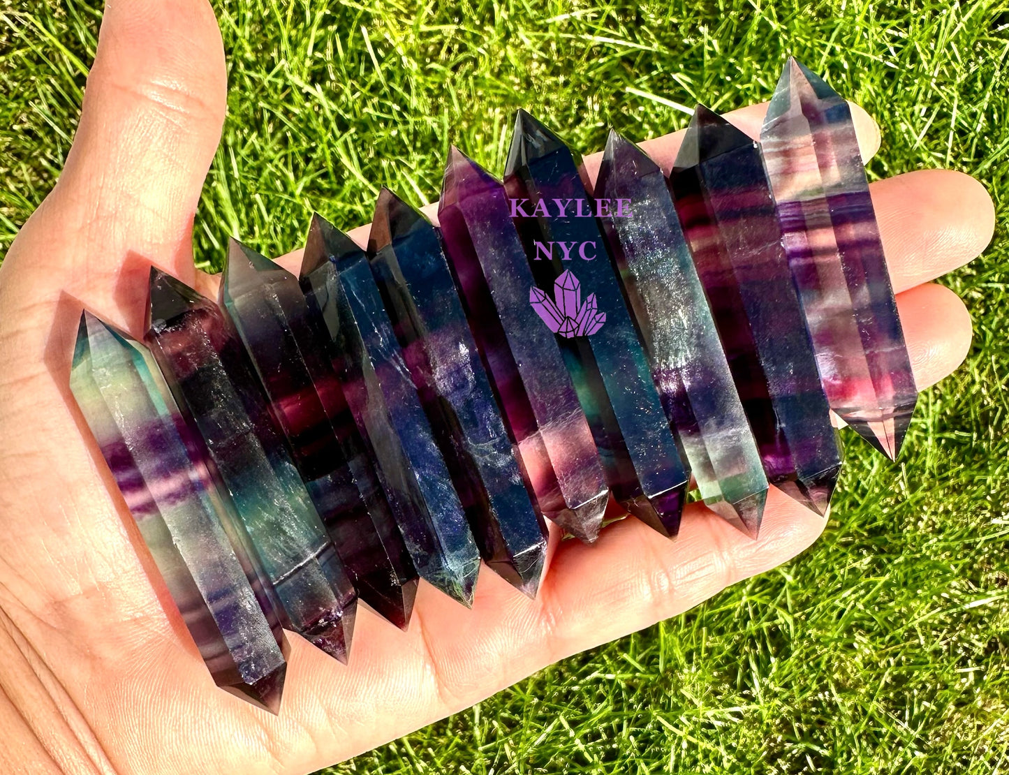 12 PCs Natural Rsinbow Fluorite Double Terminated point