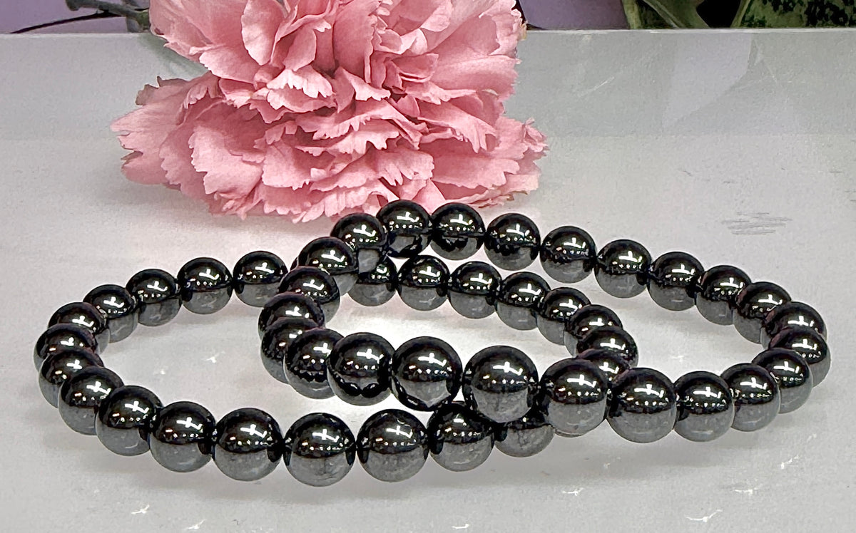 Wholesale Lot 6 Pcs Natural Hematite 8mm 7.5” Crystal Healing Stretch Bracelet
