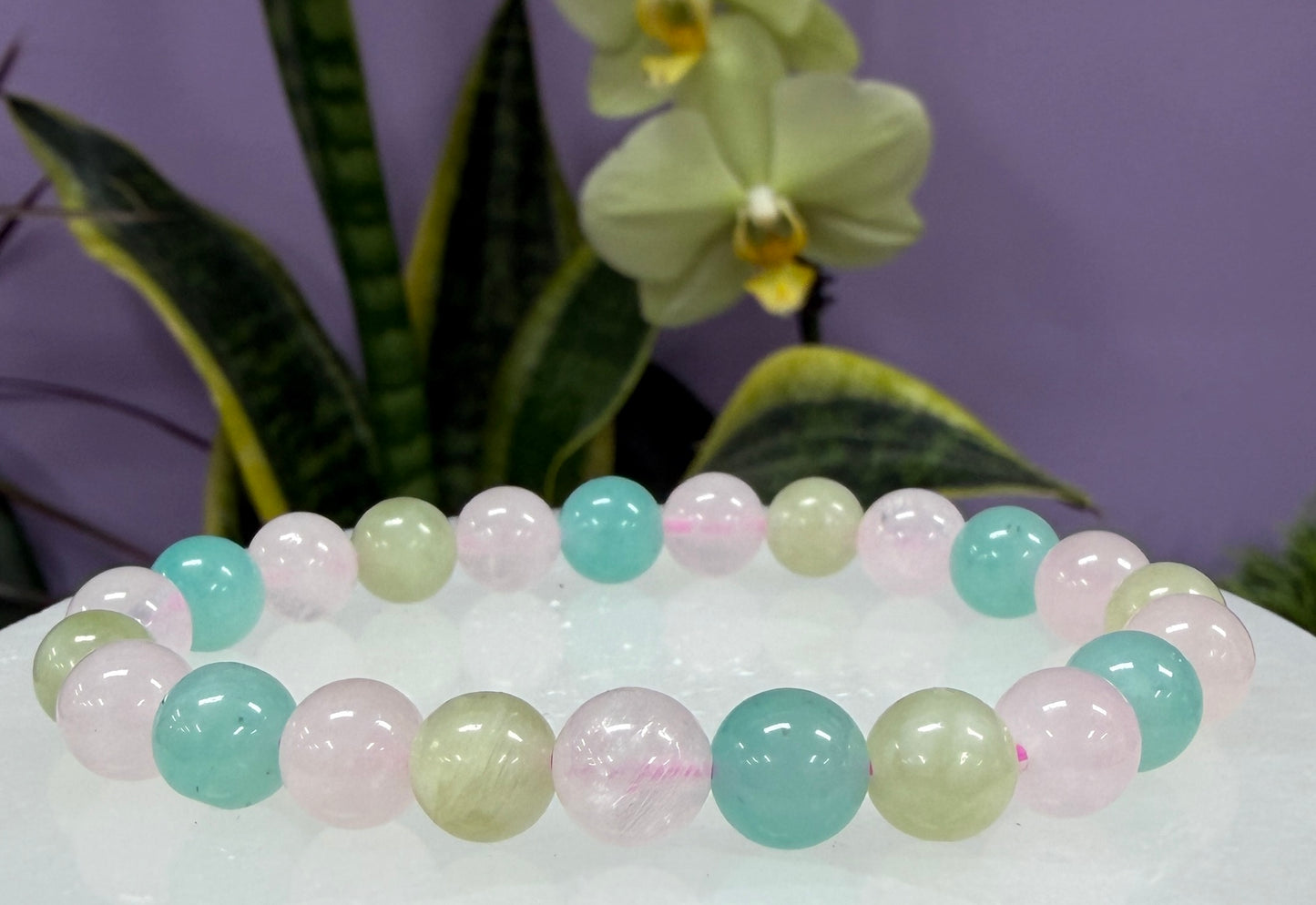 Wholesale 6 Pcs Natural Peace and Love 8mm 7.5” Crystal Stretch Bracelet