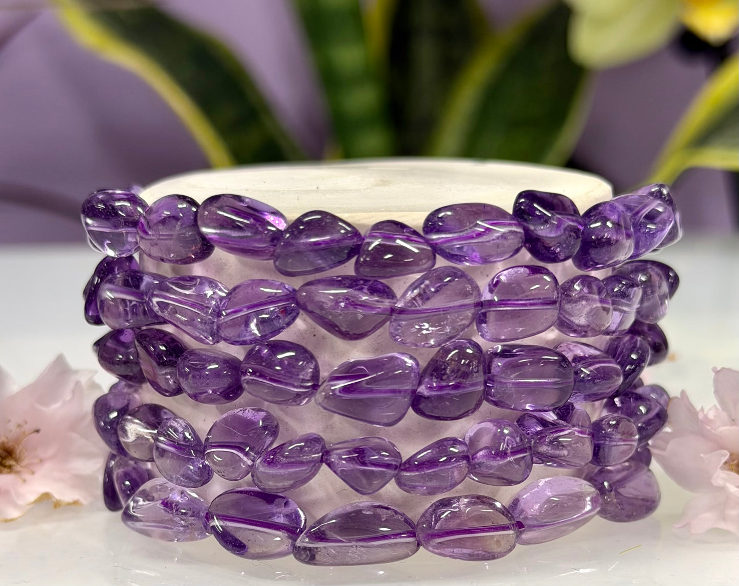 Wholesale 6 Pcs ~7mm Natural Amethyst 7.5” Crystal Healing Stretch Bracelet