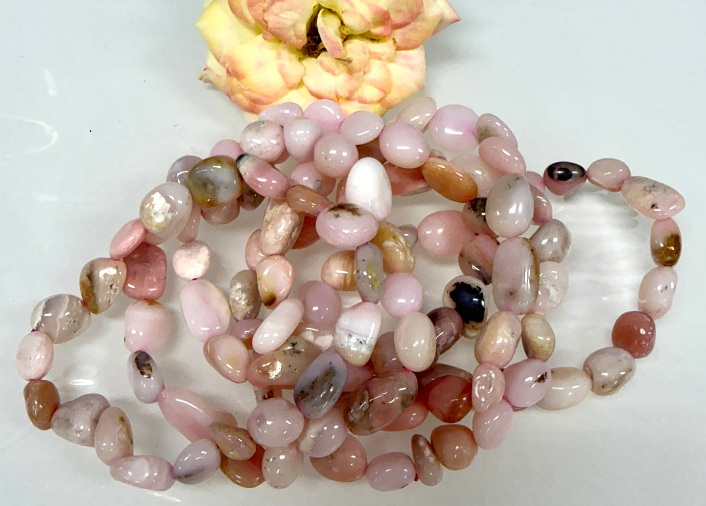 Wholesale 6 Pcs 8mm Pink Opal Tumble Natural Crystal Healing Stretch Bracelet 7.5"