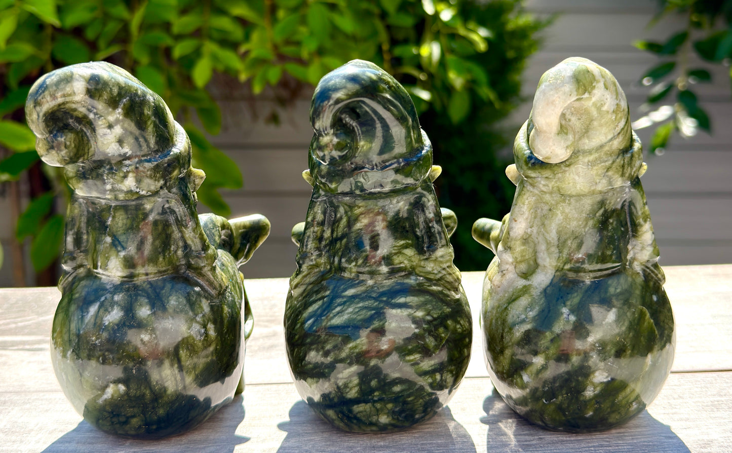 3 PCs Natural Nephrite Jade Skull Gnome Crystals Healing Energy