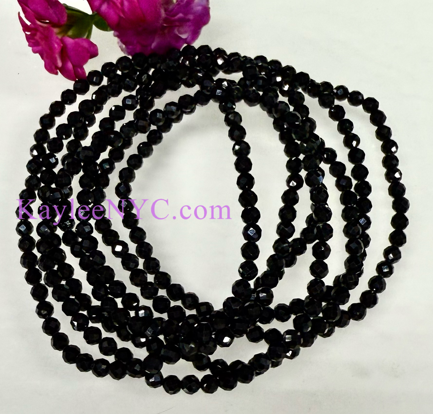 6 PCs 4mm Natural Black Tourmaline Faceted Bracelet 7.5”