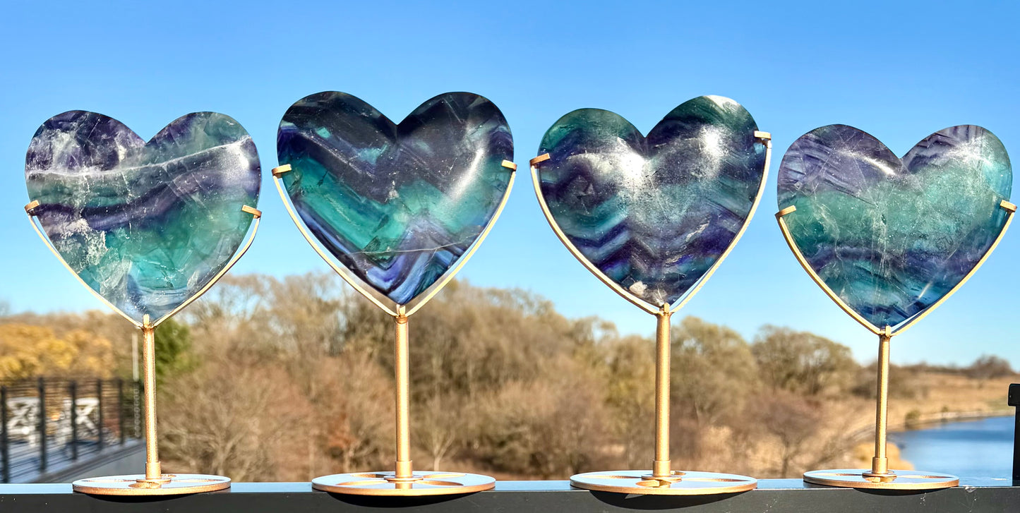 Wholesale Lot 3-4PCs Natural Rainbow Fluorite Heart w/stand Healing Energy