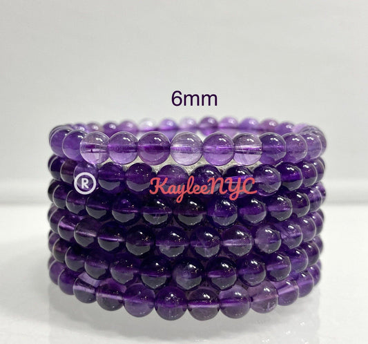 Wholesale 6 Pcs Natural Amethyst 6mm 7.5” Crystal Healing Stretch Bracelet