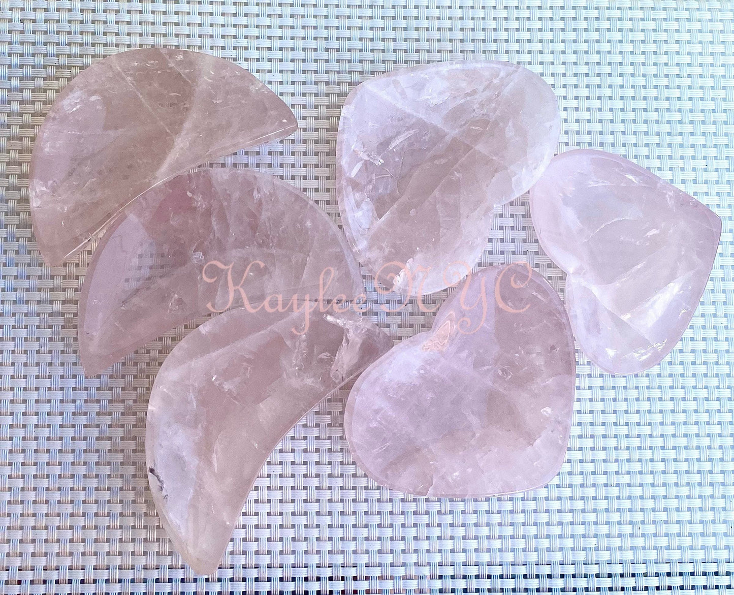 Wholesale Lot 5 pcs Natural Rose Quartz Hearts & Moon Bowls Crystal Healing Energy