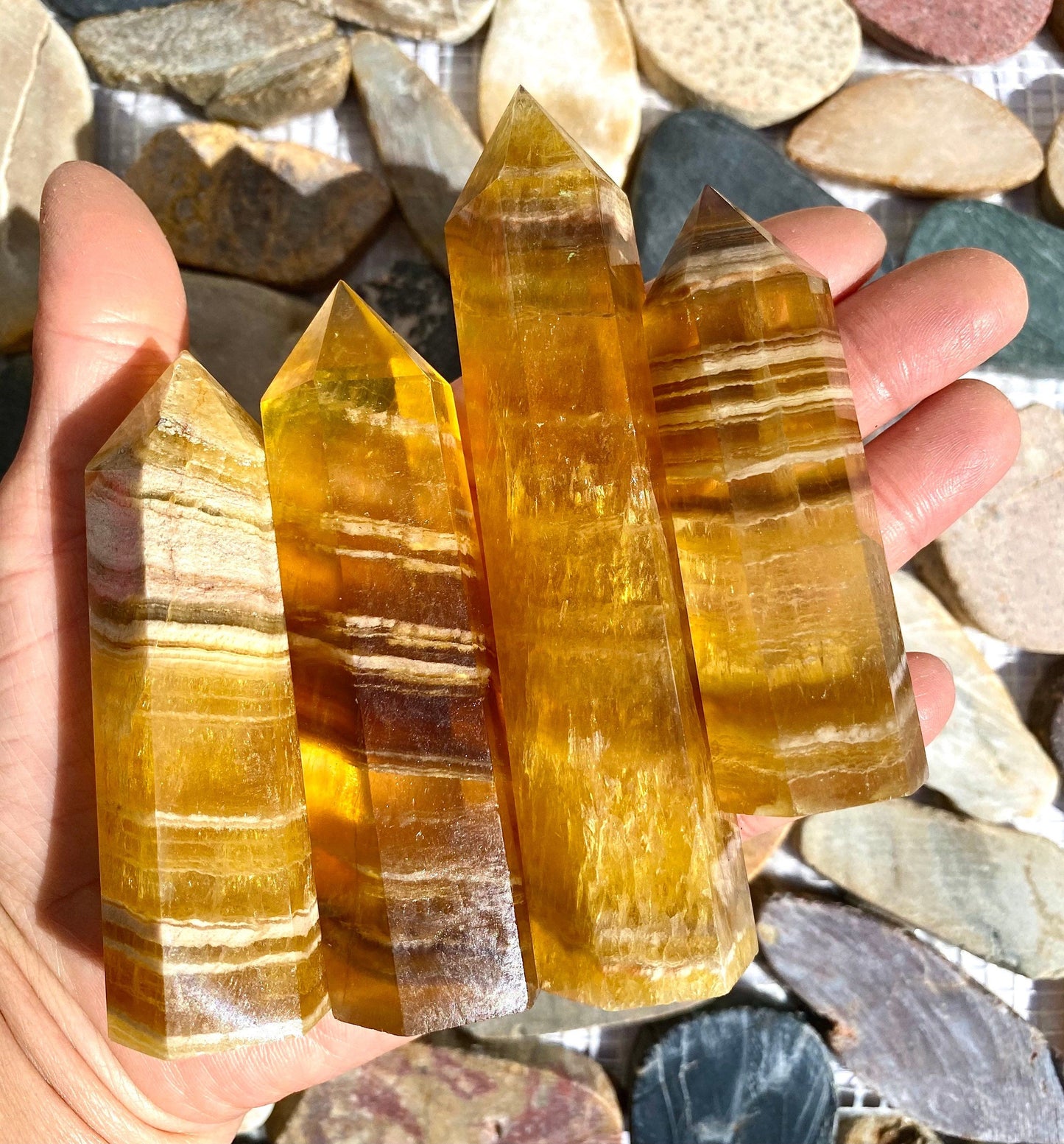 Wholesale Lot 1 Lb Yellow Fluorite Obelisk Tower Point Crystal Natural Energy