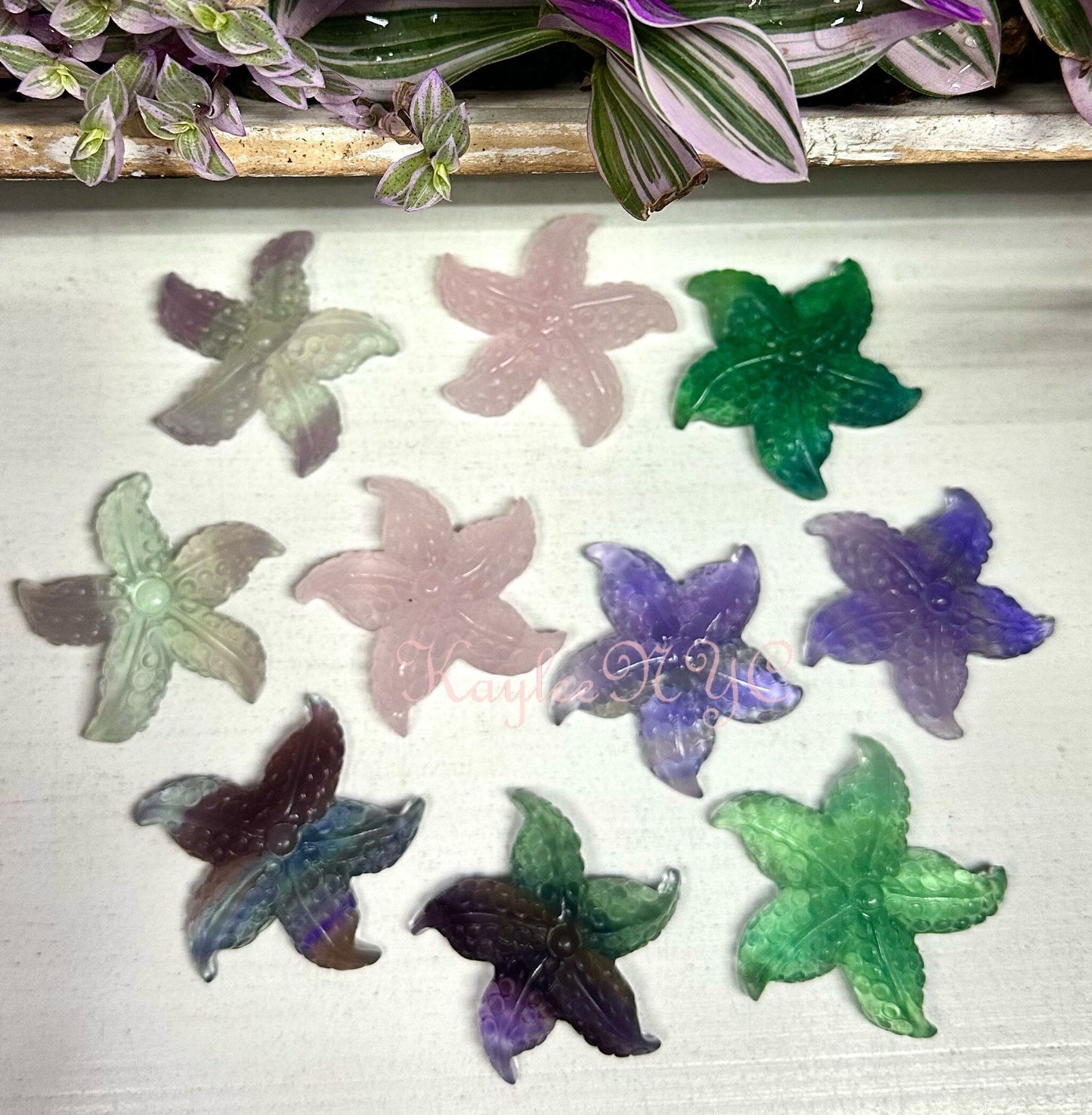 Wholesale Lot 10 PCs Natural Rose Quartz and Fluorite Starfishes Nice Quality Crystal Healing Energy