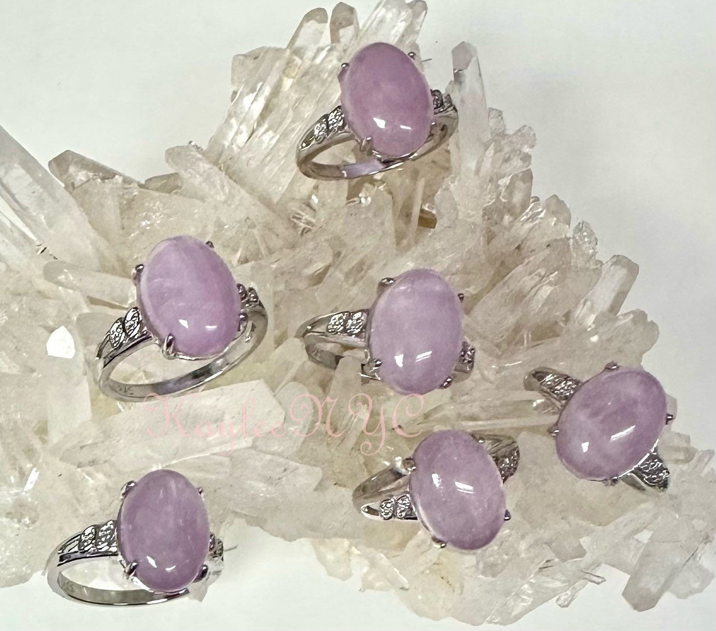 Wholesale Lot 6 pcs Natural Kunzite Ring White Bronze