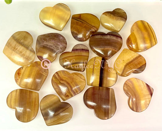 Wholesale Lot 2 lbs Natural Yellow Fluorite Crystal Heart Healing Energy