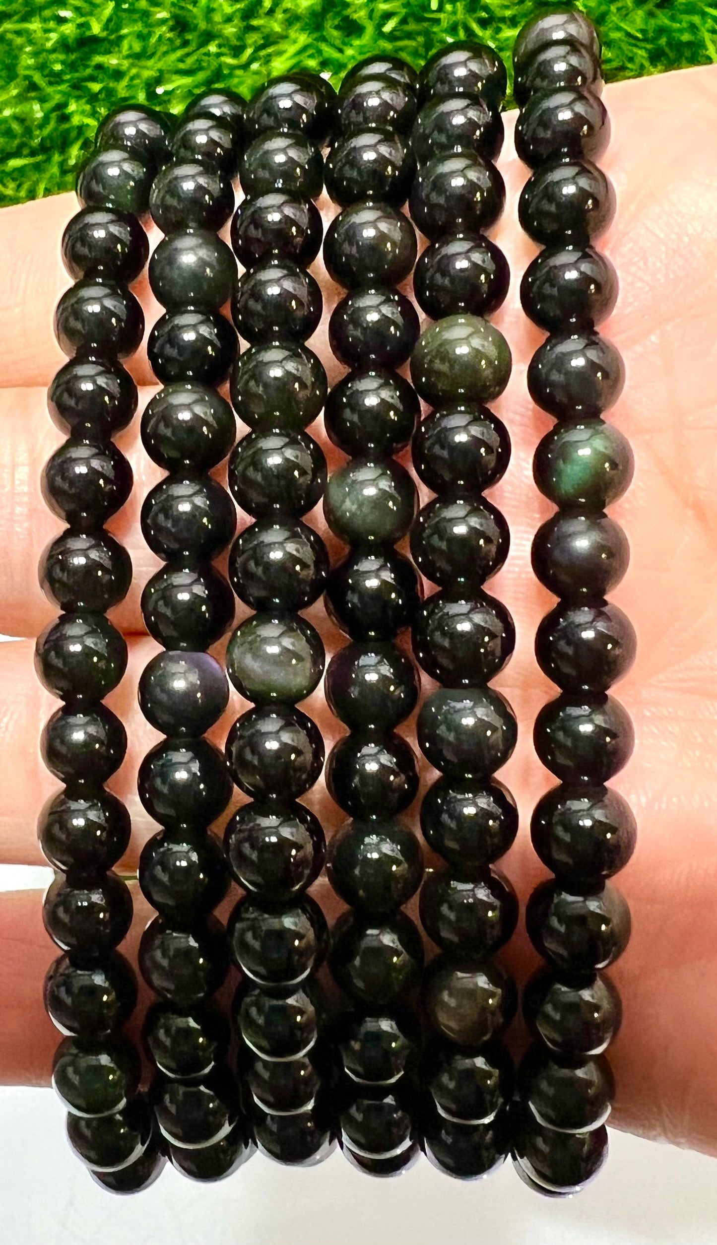 Wholesale 6 Pcs Natural Rainbow Obsidian 6mm 7.5” Crystal Healing Stretch Bracelet