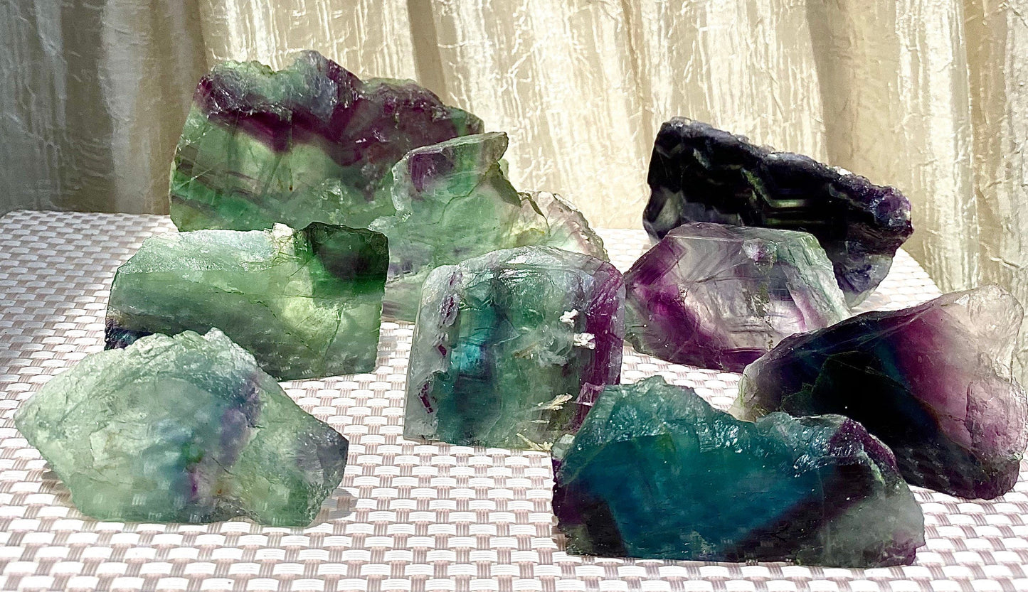 Wholesale Lot 2 Lbs Fluorite Half Polished Slab Crystal Raw Nice Quality Natural