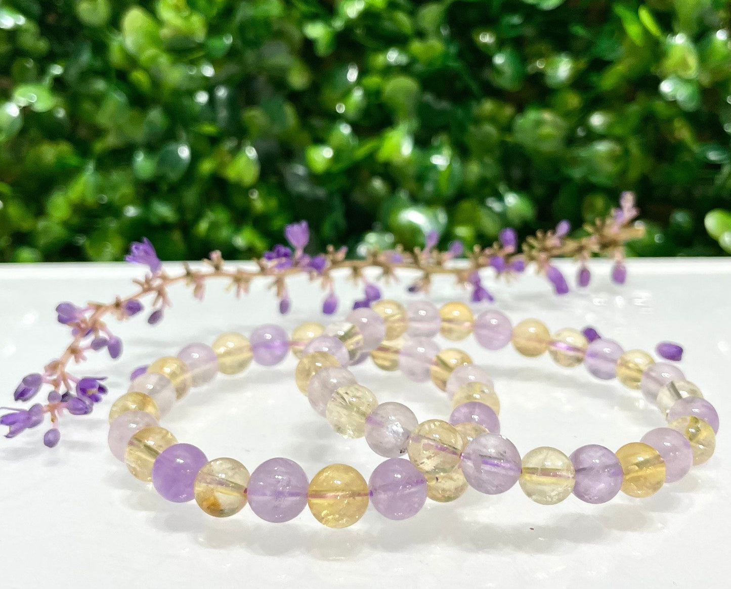 Wholesale 6 Pcs Natural Ametrine 8mm 7.5” Crystal Healing Stretch Bracelet