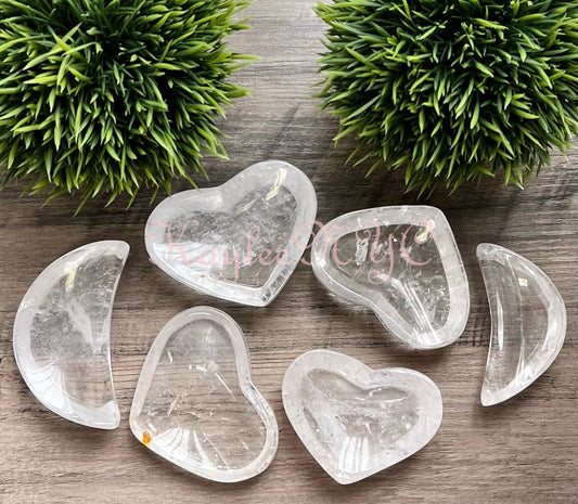 Wholesale Lot 6 pcs Natural Clear Quartz Hearts & Moon Bowls Crystal Healing Energy