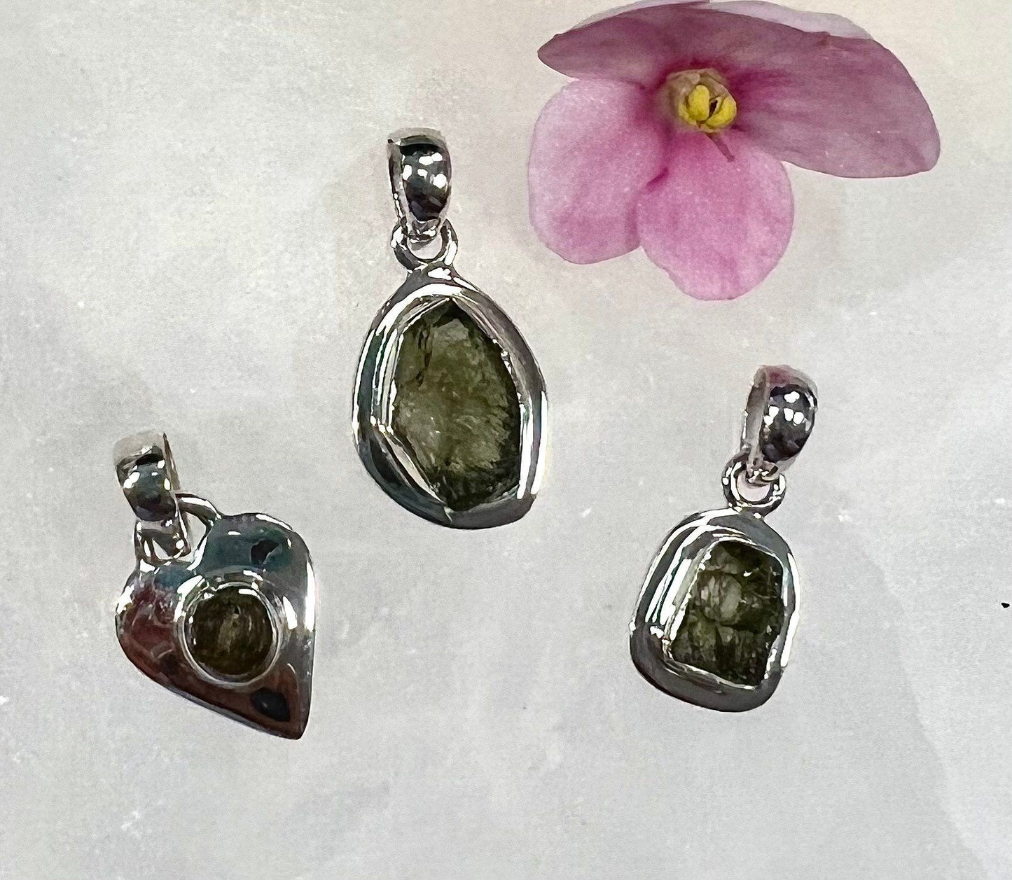 Wholesale Lot 3 Pcs Natural Moldavite 925 Sterling Silver Tektite Pendants Nice Quality